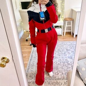 NWT Retro 80s Ski Snowboard Red/Navy/White  One piece jumpsuit